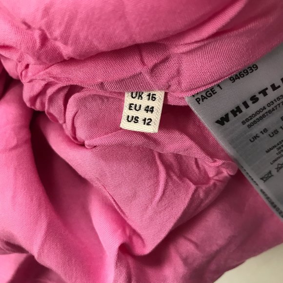 Whistles Linen Mix Midi Dress Pink Size 16 Frill Sleeves Empire Waist - Picture 12 of 14